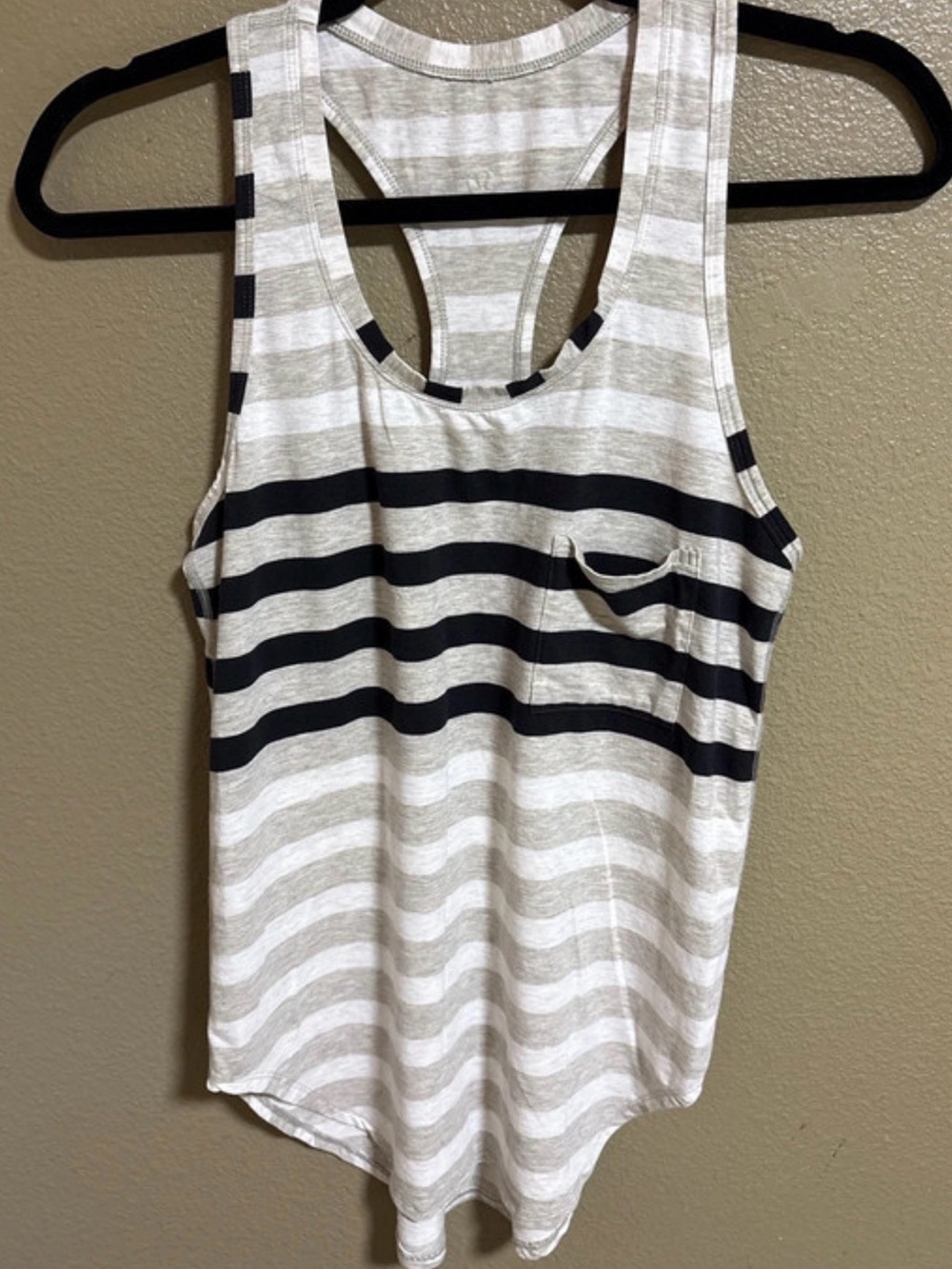 Lululemon Yogi Racerback Marshmallow Stripe Heathered Sand & Black Tank Top Sz 8